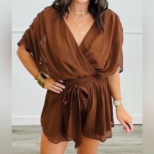 NWT - Miss Avenue - Brown V-Neck Romper- Woman's Small